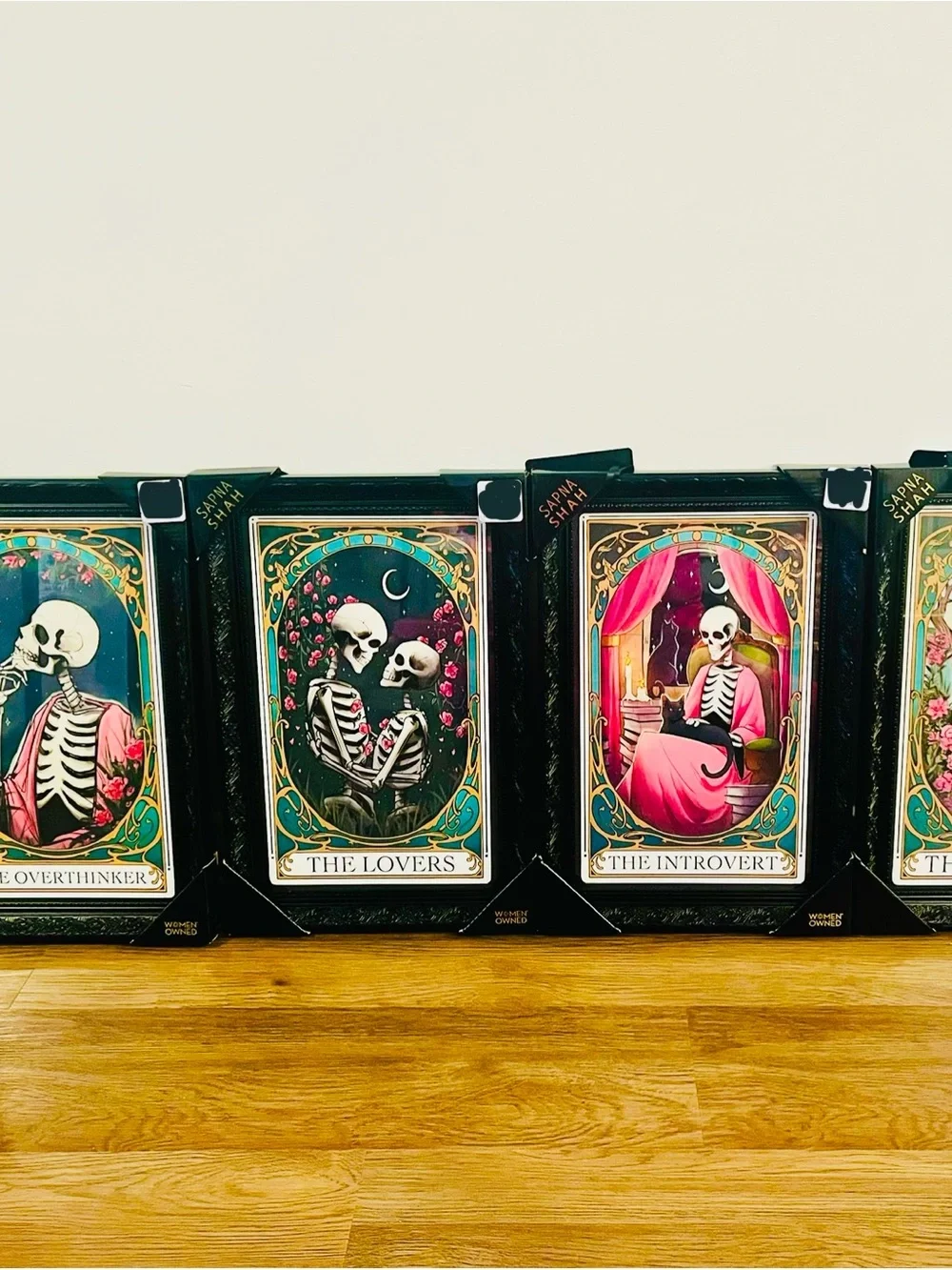 New Viral Sapna Shah Skeleton Tarot Framed Wall Art Set of 4